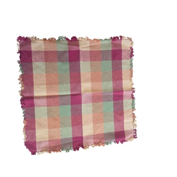 Other - Set of 2 Plaid Fringed Cloth Napkins Multicolor Check Farmhouse Boho 18x18